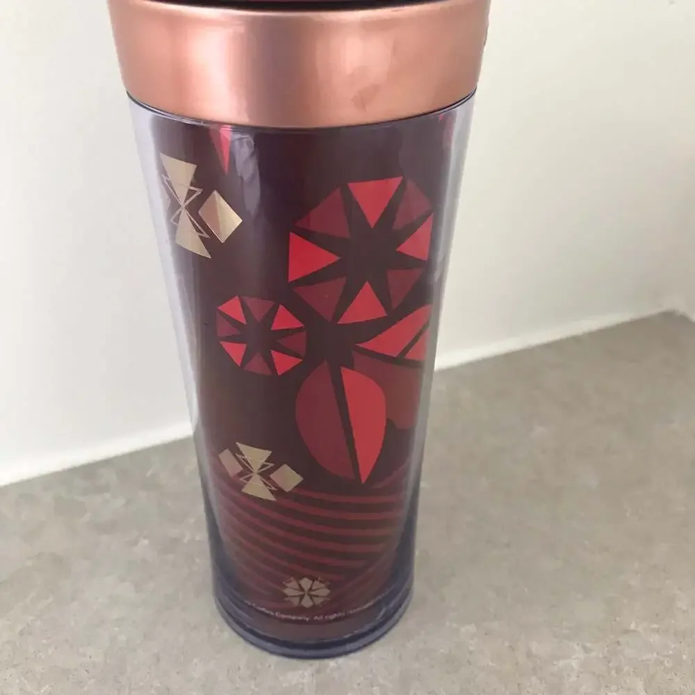 Starbucks Bella Rose Gold Red Geo Design Holiday Tumbler And Lid 2013 12 Oz